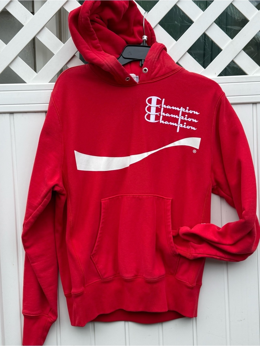 Champion Red Crewneck Hoodie with White Graphic